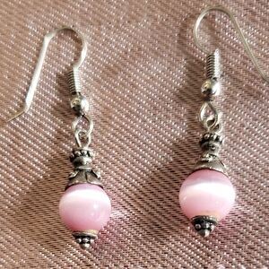 Vintage Rose Quartz Beaded Drop Earrings In Sterling Silver